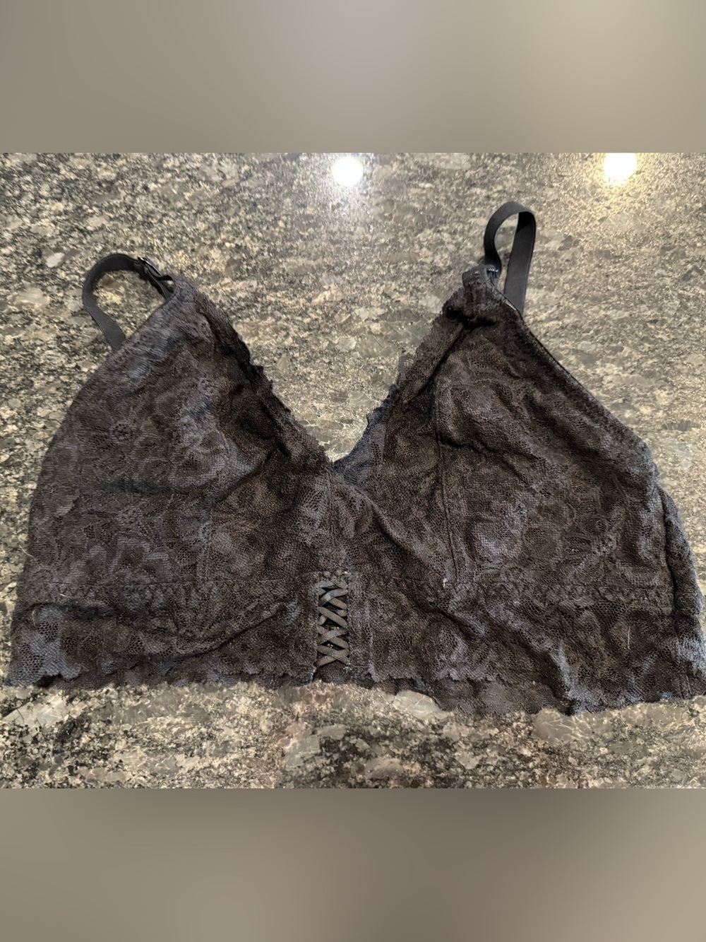 Victoria's Secret Black Lace Bralette with Front Lace-Up Detail